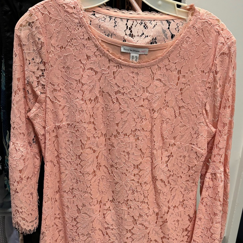 Isaac Mizrahi Live Peach Laced Bell-Sleeve Top XS